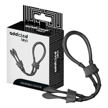 Inel dublu pentru penis ADDICTED TOYS Adjustable Cock Tie, din silicon flexibil și ajustabil, negru