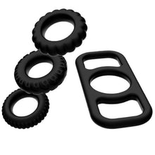 Set 4 inele pentru penis ADDICTED TOYS Cock Ring Set, din silicon flexibil, diametre progresive 2.1 - 2.8 cm, negru