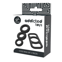 Set 4 inele pentru penis ADDICTED TOYS Cock Ring Set, din silicon flexibil, diametre progresive 2.1 - 2.8 cm, negru