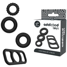 Set 4 inele pentru penis ADDICTED TOYS Cock Ring Set, din silicon flexibil, diametre progresive 2.1 - 2.8 cm, negru
