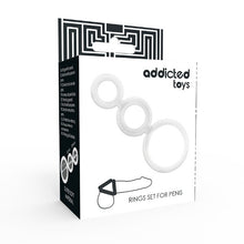 Set 3 inele pentru penis conectate ADDICTED TOYS Rings Set, din TPR, diametre progesive 2.8 - 5 cm, alb transparent