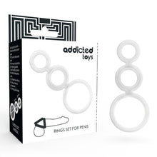 Set 3 inele pentru penis conectate ADDICTED TOYS Rings Set, din TPR, diametre progesive 2.8 - 5 cm, alb transparent