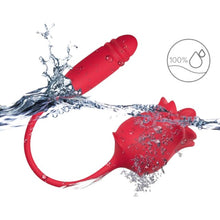 Vibrator dublu ARMONY Rose 3 in 1, în formă de trandafir, 10 funcții de aspirație, 10 funcții de vibrație, roșu