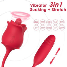 Vibrator dublu ARMONY Rose 3 in 1, în formă de trandafir, 10 funcții de aspirație, 10 funcții de vibrație, roșu