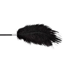 Paletă cu puf de gâdilat B-SERIES Fetish Feather Crop, pentru jocuri erotice BDSM, design cu dantelă, culoare negru