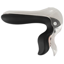 Vibrator BAD KITTY Vibrating Speculum, în formă de specul cu lumină LED, 10 funcții de vibrație, lungime 13.7 cm, negru