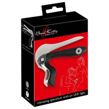Vibrator BAD KITTY Vibrating Speculum, în formă de specul cu lumină LED, 10 funcții de vibrație, lungime 13.7 cm, negru
