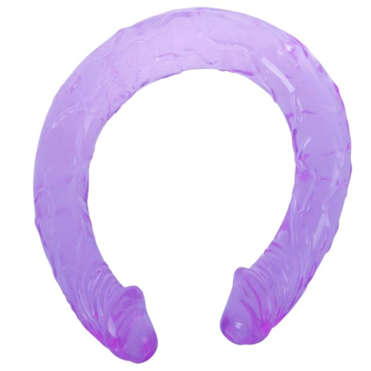 Dildo dublu realist BAILE Double Dones, pentru dublă penetrare, din material moale și flexibil, lungime 44 cm, mov transparent