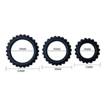 Set 3 inele pentru penis BAILE Titan, pentru întârzierea ejaculării, din silicon, diametre 1.9 cm, 2.4 cm și 2.8 cm, negru