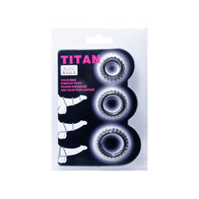 Set 3 inele pentru penis BAILE Titan, pentru întârzierea ejaculării, din silicon, diametre 1.9 cm, 2.4 cm și 2.8 cm, negru