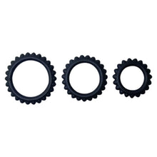 Set 3 inele pentru penis BAILE Titan, pentru întârzierea ejaculării, din silicon, diametre 1.9 cm, 2.4 cm și 2.8 cm, negru