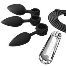 Set plug anal BATHMATE Anal Training Plugs Vibe, 3 dopuri anale + vibrator bullet cu 10 funcții de vibrație, negru cu argintiu