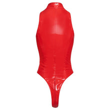 Lenjerie teddy sexy BLACK LEVEL Vinyl Body, din material lucios, design cu guler și fermoar, culoare roșu, mărime M(28407073031)