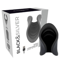 Masturbator automat BLACK & SILVER Winki, din silicon, 10 funcții de vibrație, rezistent la apă, lungime 20.5 cm, negru