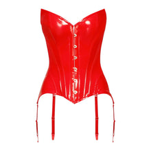 Corset sexy BLACK LEVEL Vinyl Corset, din material lucios, cu decolteu în V și portjartier integrat, mărime M, culoare roșu