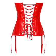 Corset sexy BLACK LEVEL Vinyl Corset, din material lucios, cu decolteu în V și portjartier integrat, mărime M, culoare roșu
