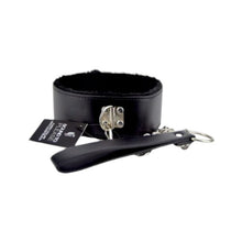Colier cu lesa Bound to Please - Furry Collar, din piele cu lant metalic, Neagra