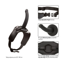 Strap-on pentru picior CALEXOTICS Onyxxx Thigh Strap with Silicone Probe, cu dildo inclus, lungime 12.7 cm, negru