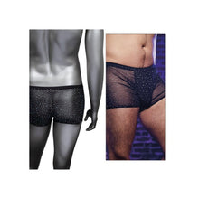 Boxeri sexy CALEXOTICS Radiance Boxer Briefs, lenjerie erotică pentru bărbați, din plasă cu strasuri, negru, mărime universală (50-3)