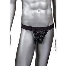 Chilot sexy bărbați CALEXOTICS Radiance Jock Strap, cu benzi subțiri pe fese, design din plasă cu strasuri, negru, mărime universală (40-3)