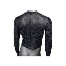 Bluză sexy bărbați CALEXOTICS Radiance Long Sleeve Shirt, design din plasă cu strasuri, negru, mărime universală (20-3)