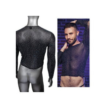 Bluză sexy bărbați CALEXOTICS Radiance Long Sleeve Shirt, design din plasă cu strasuri, negru, mărime universală (20-3)