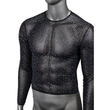 Bluză sexy bărbați CALEXOTICS Radiance Long Sleeve Shirt, design din plasă cu strasuri, negru, mărime universală (20-3)