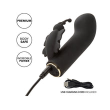 Vibrator CALEXOTICS Raven Butterfly, cu stimulator dublu pentru clitoris și punctul G, 10 funcții de vibrație, rezistent la apă IPX7, negru