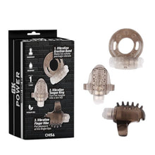 Set inele vibratoare pentru penis CHISA GK POWER Teaser Ring Kit, diametre 2 - 3.8 cm, maro transparent