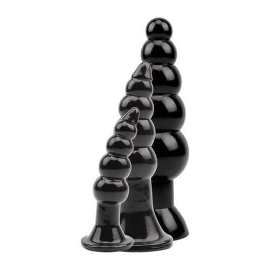 Set plug anal CHISA Rubicon Late Night Pleasure Kit, 3 dopuri anale cu ventuză pentru fixare, lungimi 12 - 18.5 cm, negru