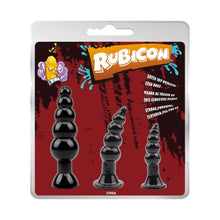 Set plug anal CHISA Rubicon Late Night Pleasure Kit, 3 dopuri anale cu ventuză pentru fixare, lungimi 12 - 18.5 cm, negru