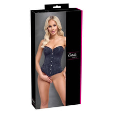 Corset sexy COTELLI PARTY Corsage, pentru jocuri erotice și roleplay, din material catifelat cu broderie florală, culoare negru, mărime S