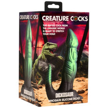 Dildo dinozaur CREATURE COCKS Dickosaur, pentru jocuri de fantezie, bază cu ventuză, lungime 18.5 cm, culoare verde