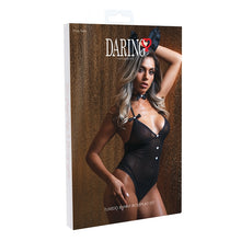 Lenjerie sexy iepuraș DARING INTIMATES Tuxedo Bunny, teddy din plasă + papion + bentiță cu urechi, culoare negru, mărime S/M, model 75202