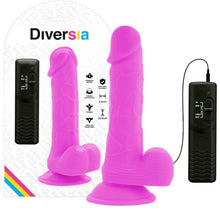 Vibrator DIVERSIA Flexible Vibrating Dildo, control prin telecomandă, design realist cu bază cu ventuză, 20.5 cm, mov