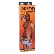 Dildo realist DOC JOHNSON Ultraskyn Signature Cocks - Dredd, bază cu ventuză pentru fixare, 34 cm, culoarea maro