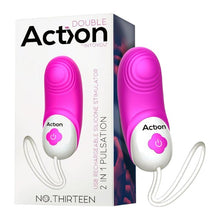 Stimulator DOUBLE ACTION No. Thirteen, pentru clitoris și punctul G, 10 funcții de pulsație, 10 funcții de vibrație, roz cu alb