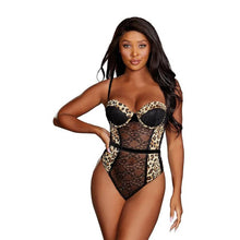 Lenjerie sexy DREAMGIRL NH - Teddy, body cu dantelă și model leopard, culoare negru, marime XL (model 11791)