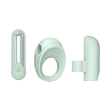 Vibrator multifuncțional DREAMTOYS Glam 3-In-1 Play Kit, purtare pe deget sau ca inel de penis, 7 funcții de vibrație, 3 viteze, verde