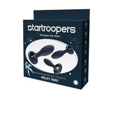 Set plug anal DREAMTOYS Startroopers Milky Way, 1 dop clasic + 2 dopuri cu funcție de vibrație, 12.5 cm - 16 cm, albastru