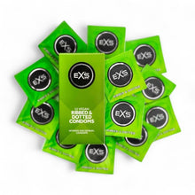 Prezervative EXS Ribbed & Dotted Condoms, texturate, subțiri și rezistente, diametru 56 mm, 12 bucăți