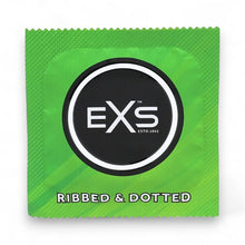 Prezervative EXS Ribbed & Dotted Condoms, texturate, subțiri și rezistente, diametru 56 mm, 12 bucăți