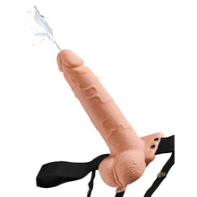 Ham Strap-on FETISH Fantasy Series Squirting Strap-on with Balls, cu funcție de ejaculare, lungime 19 cm, culoarea pielii