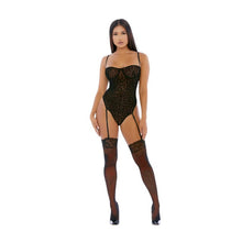 Lenjerie sexy FORPLAY Feline Sexy Teddy, body erotic din plasă cu portjartier, design cu animal print leopard, mărime S