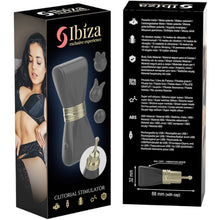 Stimulator clitoris IBIZA Clitorial Stimulator, în formă de fundă, cu 3 huse interschimbabile, 10 funcții de vibrație, negru cu auriu