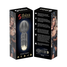 Aparat de masaj mini IBIZA Pocket Wand, 10 funcții de vibrație, lungime 11.5 cm, din silicon, rezistent la apă IPX5, negru
