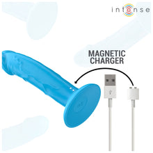 Vibrator realistic INTENSE PHOEBE, control prin telecomandă, 10 funcții de vibrație, bază cu ventuză pentru fixare, albastru