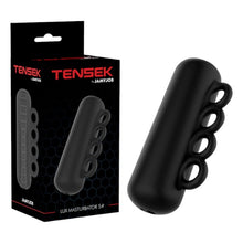 Masturbator manual JAMYJOB Tensek Lux 5, cu mâner tip rozetă, texturat pentru stimulare intensă, din TPE Ultraskyn, negru