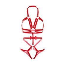 Ham feminin KINK Studded O-Ring Harness Teddy, din piele ecologică, cu chilot detașabil, culoare roșu, mărime S