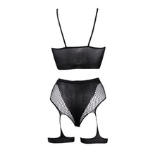 Set lenjerie 2 piese LE DESIR - Bliss BLS004PNKOS cu bustiera cu decolteu in V si chilot cu talie inalta si benzi stil portjartier, negru, marime universala